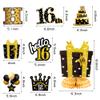 JAPBOR 16th Glitter Gold Black Birthday Banner Party Decorations, 16 Years Old Happy Birthday Hanging Swirls Honeycomb Centerpieces for Boys Girls, Cheer to 16 Years Bday Party Decor Supplies view 3