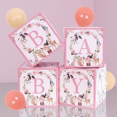 Kreatwow Woodland Baby Shower Decoration Woodland Party Balloon Boxes Pink Floral Theme Its A Baby Girl Party Jungle Welcome Baby Decor Woodland Animal Theme Boxes for Spring Wildflower Party