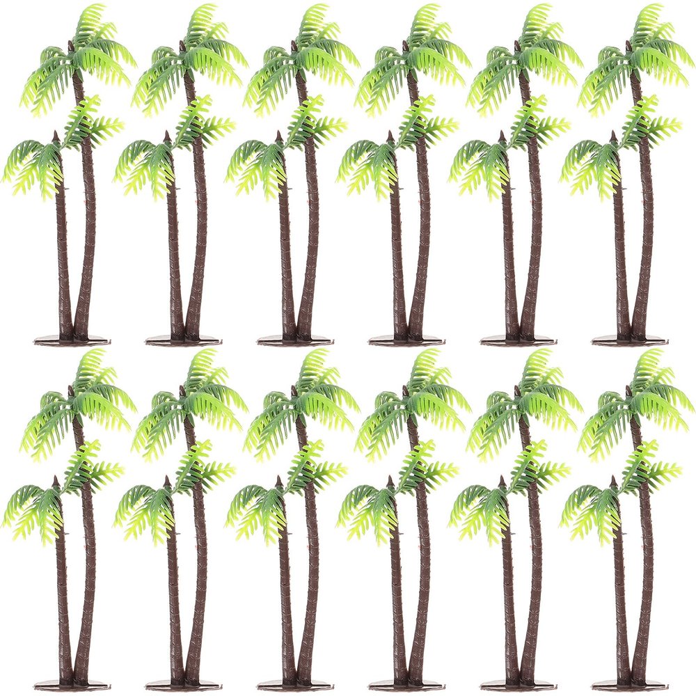 12pcs Plastic Fake Palm Tree Miniature Coconut Tree Model Decorations Mini Artificial Tropical Plant Toy Micro Coconut Figurines Beach Landscape Plant Prop for Cake Fairy Garden Aquarium Bonsai