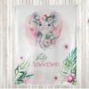 Ambesonne Animal Throw Blanket, Happy Smiling Big Mammal Creature in Pastel Toned Watercolor Design Print, Flannel Fleece Accent with Personalized Name Photo Backdrop, 60" x 50", Green and Baby Pink view 1