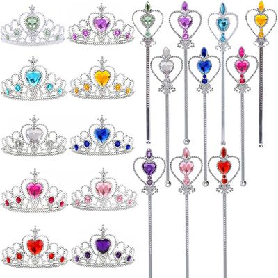 56Pcs Princess Crowns Tiaras Wands and Rings for Little Girls Princess Costume Dress Up Play Set Princess Girls Party Favors Pretend Halloween Costume Party Play Set