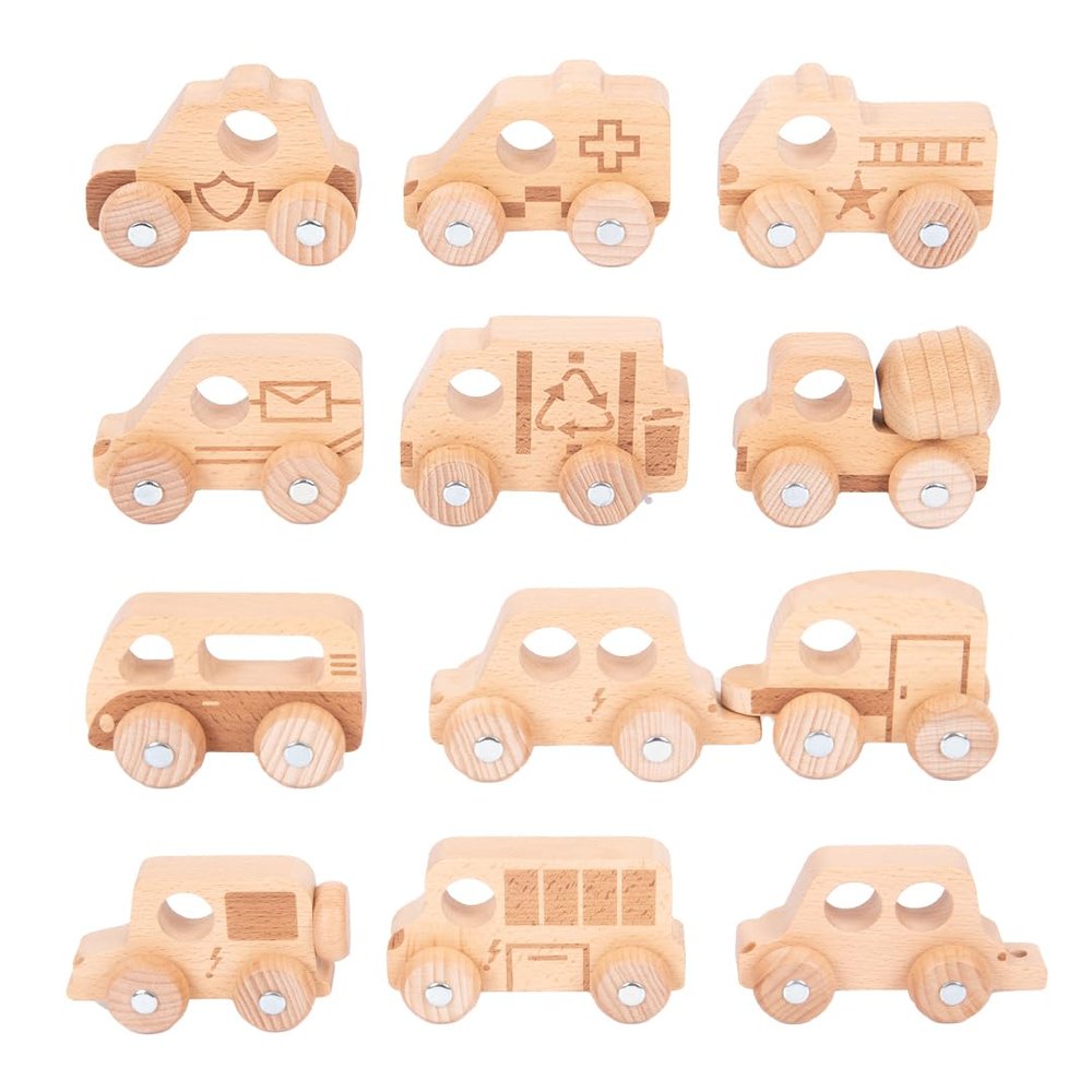 TickiT Natural Wooden Vehicles - Set of 12