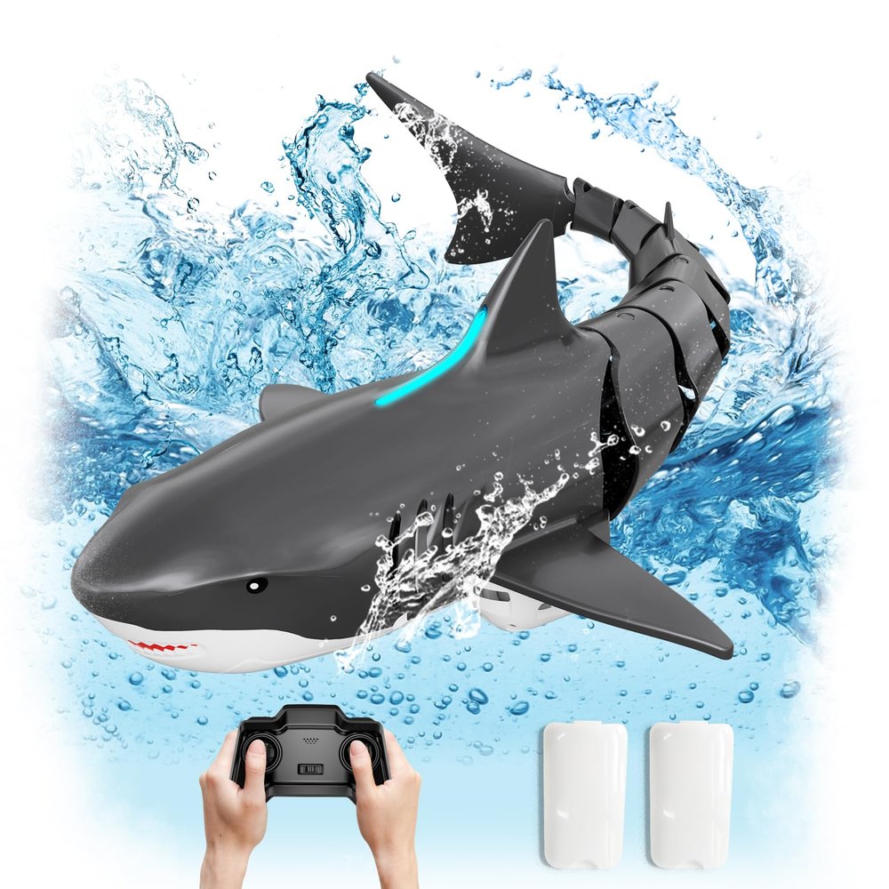JELLY PLAY Remote Control Shark Pool Toys for Kids Age 8-12, 2.4GHz Waterproof RC Boat, Toy Shark with Light for 60 Mins Play, Gift for Boys Girls