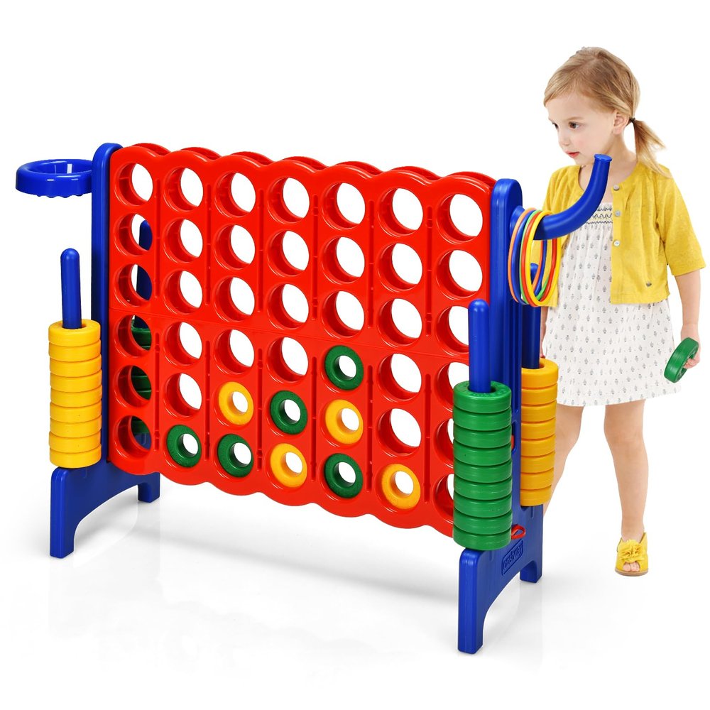 AKUSTIK Giant Connect Game Outdoor, 4 in a Row Jumbo 4 to Score for Kids Adults Family Party Yard Lawn, Large Connect Game with Quick Release Slider 42 Jumbo Rings (Blue)