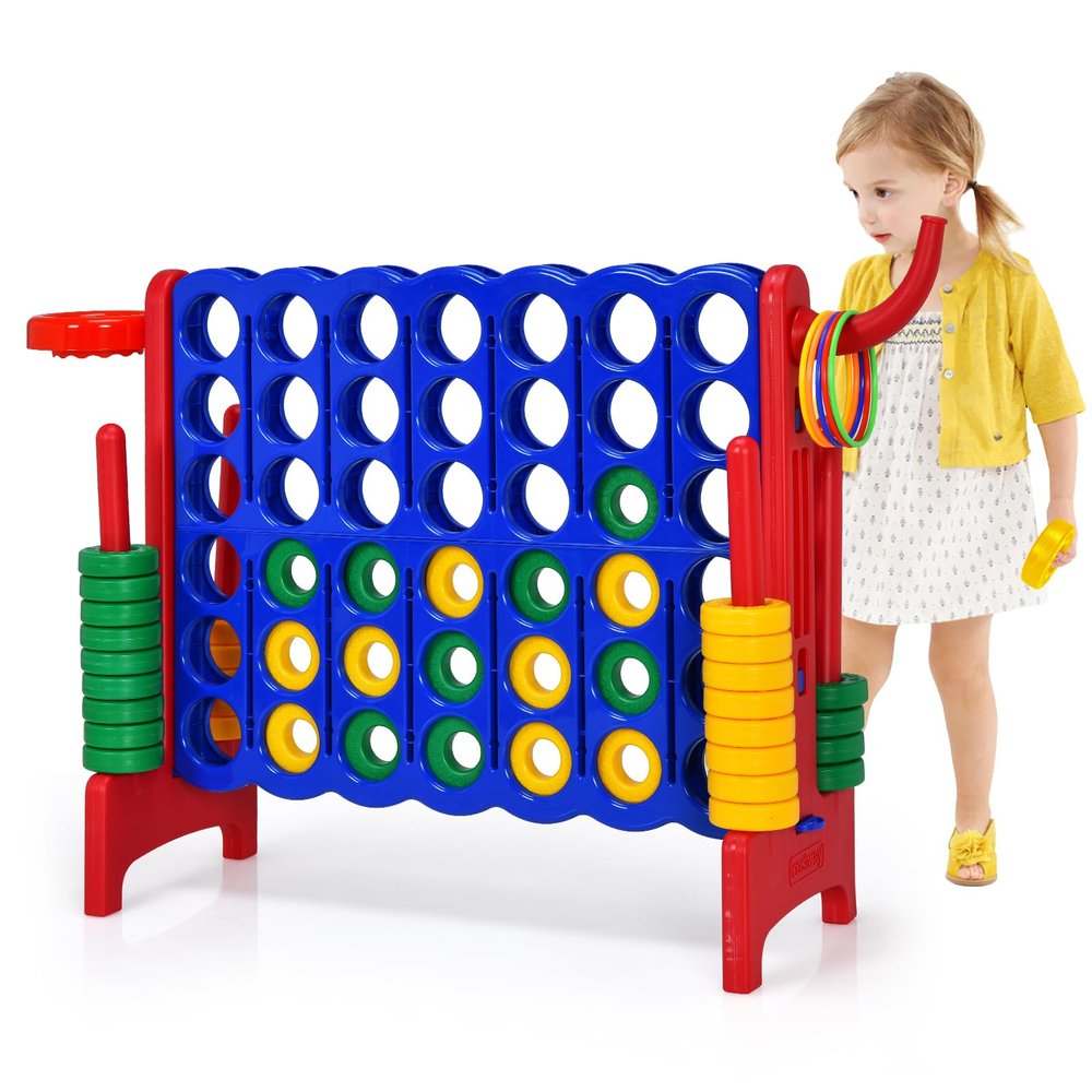 AKUSTIK Giant Connect Game Outdoor, 4 in a Row Jumbo 4 to Score for Kids Adults Family Party Yard Lawn, Large Connect Game with Quick Release Slider 42 Jumbo Rings (Red)