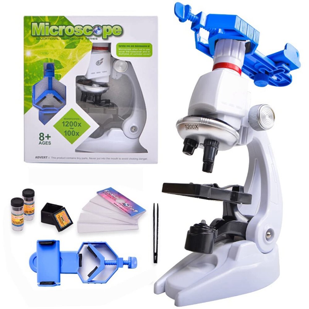 Lab Microscope Slides Microscope Kit Lab LED 100/400/1200X Biological Microscope Microscope Parts (Color : 1)