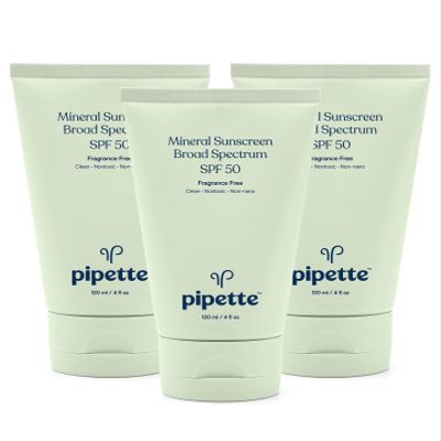 Pipette Mineral Sunscreen - SPF 50 Broad Spectrum Baby Sunblock with Non-Nano Zinc, UVB/UVA Non-Toxic Sun Protection for Kids & Sensitive Skin, 4fl oz (3 pack)