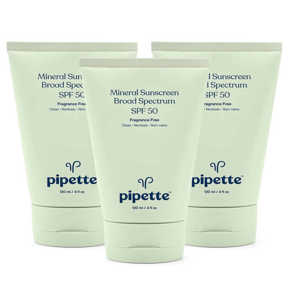 Pipette Mineral Sunscreen - SPF 50 Broad Spectrum Baby Sunblock with Non-Nano Zinc, UVB/UVA Non-Toxic Sun Protection for Kids & Sensitive Skin, 4fl oz (3 pack)