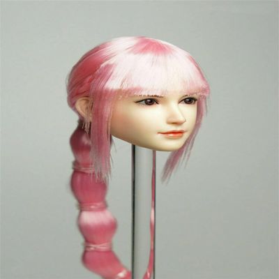 1/6 Scale Female Head Sculpt, Pale Skin Planted Hair Girl Head Carved for 12inch Action Figure Body Doll (Pink Hair)