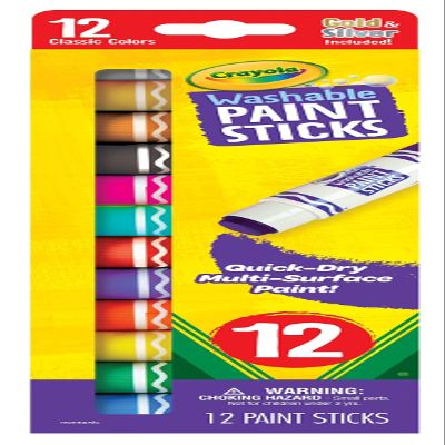 Crayola Quick Dry Paint Sticks (12ct), Washable Paint Set for Kids, Arts & Crafts Supplies, Multi-Surface, Assorted Colors, Kids Gifts
