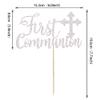 1 Pack First Communion Cake Topper Glitter Cross Cake Pick Religious Cross First Communion Cake Decoration Theme Baptism Communion Party Baby Shower Birthday Party Cake Decorations Supplies Silver view 2