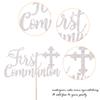1 Pack First Communion Cake Topper Glitter Cross Cake Pick Religious Cross First Communion Cake Decoration Theme Baptism Communion Party Baby Shower Birthday Party Cake Decorations Supplies Silver view 3