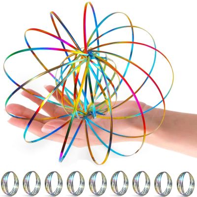 YOFOBU 9 Pack Flow Spinner Ring Arm Magic Spring Arm Flow Sculpture Ring Colored Magic Kinetic Spring Interactive Stress Relief Rings Festival Accessories (Colorful)
