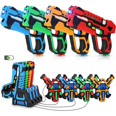 KIZJORYA Rechargeable Laser Tag Guns Set of 4 with Gun & Vest Sensors + LCDs - Cool Toys for Kids Teens Adults - Outdoor Shooting Games Family Group Activity - Fun Gift Ideas for Boys & Girls Aged 6+