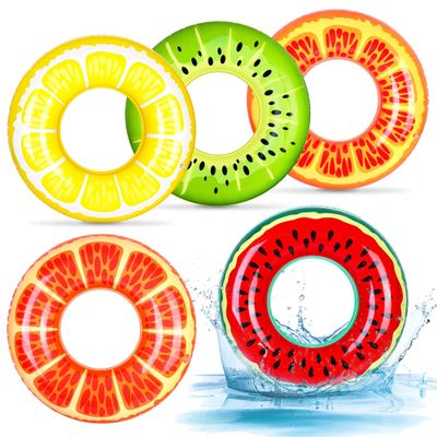 Elcoho 5 Pieces Inflatable Pool Floats 29.5 Inches Swim Tubes Rings Fruits Swimming Rings Big Beach Swimming Water Favors for Summer Outdoor Party Decorations
