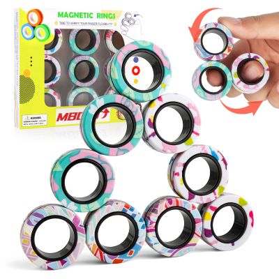 MBOUTrising 9Pcs Finger Magnet Rings Fidget Toys, Magnetic for ADHD Stress Relief, Colorful Magical Fingears Ring Training Autism Anxiety, Idea Gift Adults Teens Kids, Multi-Graffiti (MB018-9pcs)