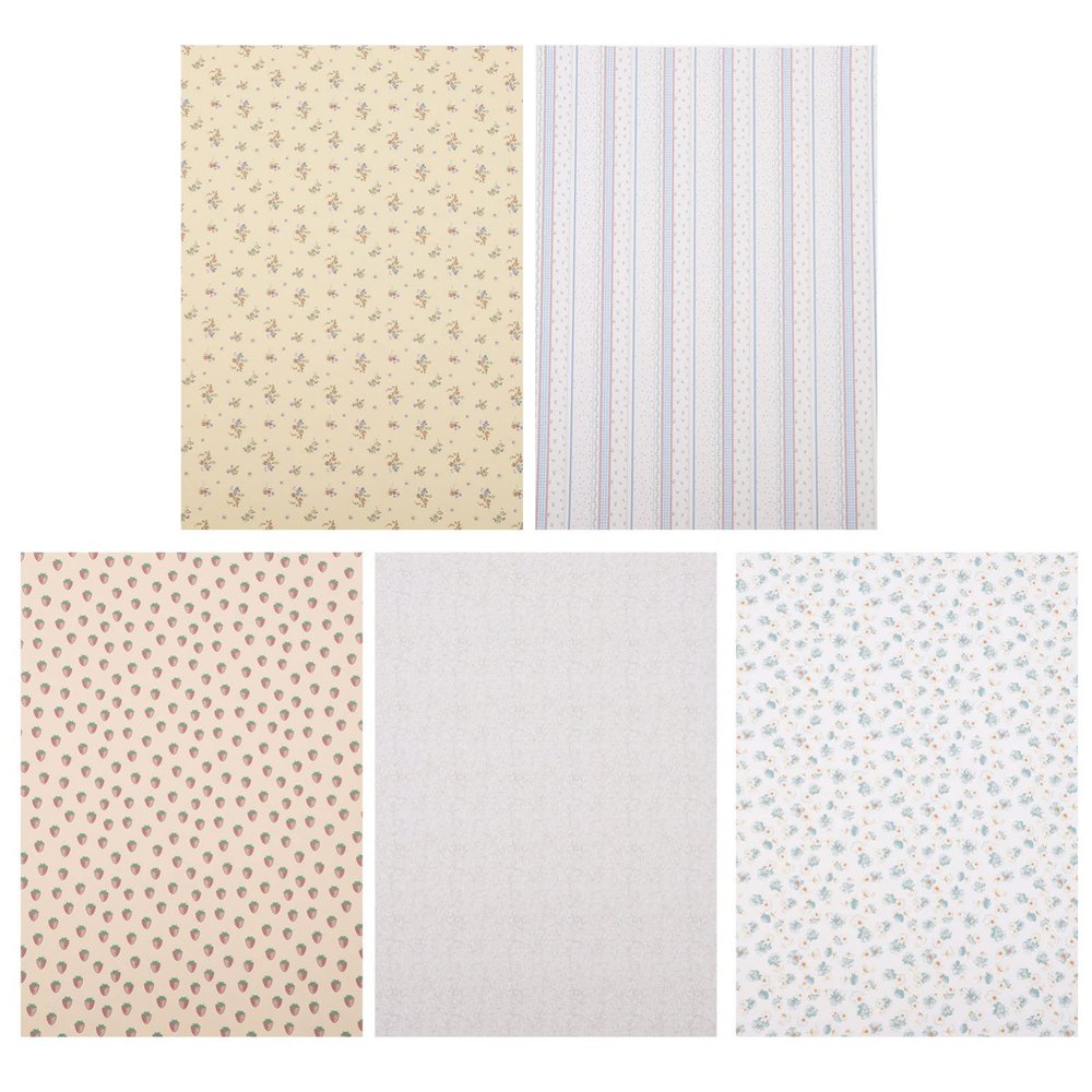 5 Sheets Dollhouse Floorboards Wallpaper Dolls House Paper Flooring Card Sticker for Mini Lovely Wall Paper DIY 1: 12 Scale Dollhouse Accessories