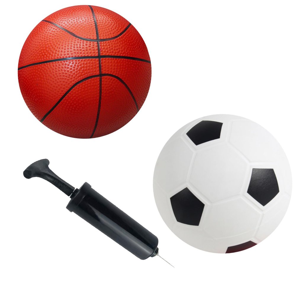 Sports Balls with Hand Pump for Kids and Toddlers - (Pack of 2) 6-Inch Diameter Rubber Sport Ball Set Includes Soccer Ball, Basketball for Fun Outdoors and Backyard