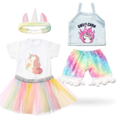 Set of 2 Summer Teddy Bear Clothes Cap & Gow Outfit Fits Make Your Own Most 14" - 18" Bear Plush Stuffed Animal Outfit Pet Dog Doll Cap and Gown Build a Bear Clothe(Unicorn Style, Fit 14"-18")