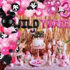 201 Pcs Pink 3rd Birthday Party Decorations, Wild Three Balloons Arch Garland Kit, Girls Third Bday Backdrop, TableCloth, Tableware for Girl's 3th Birtdhay Party Supplies view 4