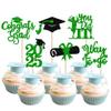 24 Pack 2025 Graduation Cupcake Toppers Glitter Class of 2025 Grad Cap Law School Survivor Cupcake Picks for 2025 Lawyer Graduation Party Cake Decorations Supplies Green view 1