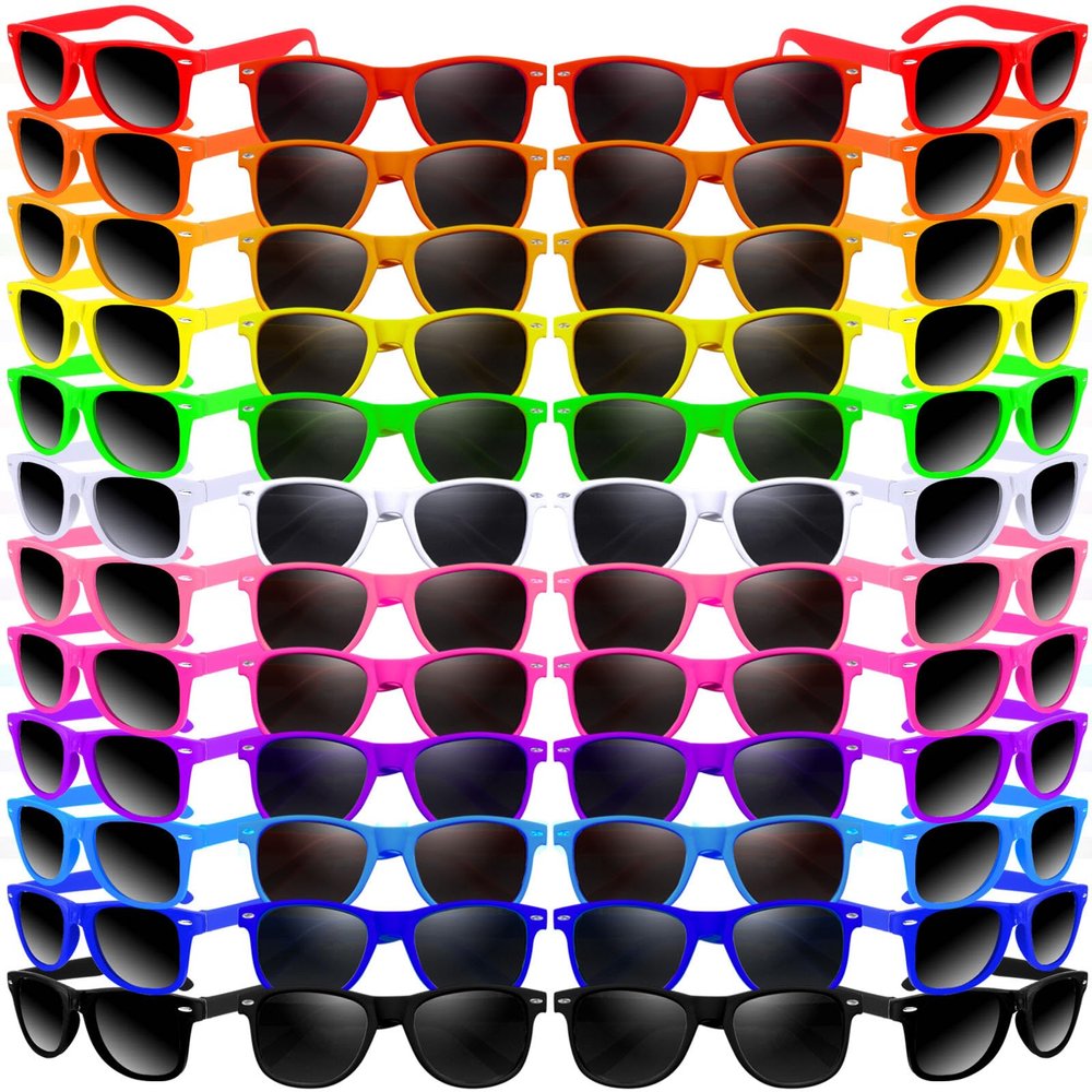 Oleitodh Kids Sunglasses Bulk, 60 Pack Neon Party Sunglasses, 80's Style, 10 Colors, Universal Size, Unisex, Birthday Party Favors