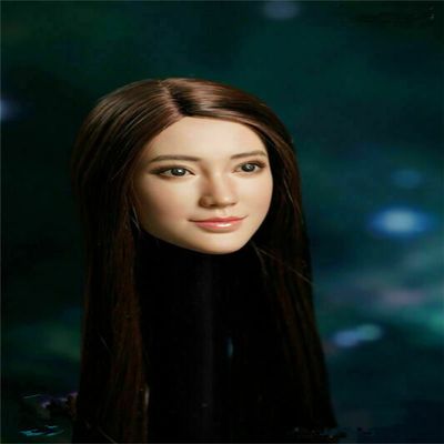 1/6 Scale Female Head Sculpt, Asian Girl Smile Expression Brown Straight Hair Head Carved for 12inch Action Figure Body Doll