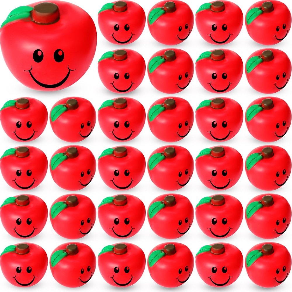 Jerify 30 Pcs Fruit Stress Ball Toys Red Fruit Smile Stress Balls Soft Foam Party Favors Bulk for Teens Adults Finger Exercise School Carnival Reward Gifts Party Favor Supplies(Red)