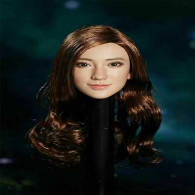 1/6 Scale Female Head Sculpt, Asian Girl Smile Expression Brown Curls Head Carved for 12inch Action Figure Body Doll