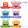 Aoriher 12 Pcs Monster Paper Hats Party Headbands Monster Themed Birthday Party Supplies Baby Shower Favors Dress Costume for Boys Girls Kids Supplies Cosplay Props, 6 Styles view 1