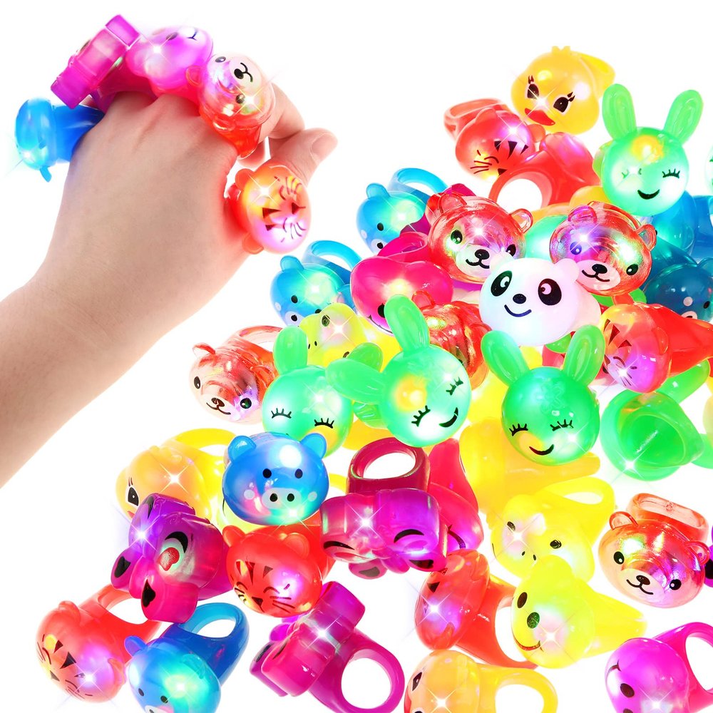 100 Pack Light up Ring St Patrick's Day Flashing Party Favor LED Jelly Ring Glow in the Dark Ring Animal Bumpy Ring for Boys Girls Finger Toy for Prizes Birthday Rewards Raves Concert Shows Supplies