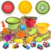 Beach Sand Toys Set for Kids, Silicone Collapsible Foldable Beach Bucket Travel Beach Toys for Summer Outdoor Camping and Fishing Tub with Sand Molds Shovels Rakes for Toddlers Boys Girls 2.5L 3PCS view 1
