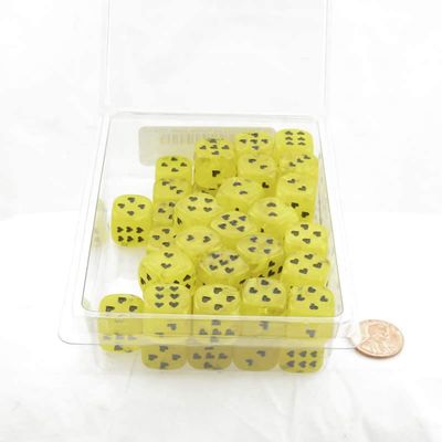 Yellow Cirrus Dice with Black Hearts D6 16mm (5/8in) Pack of 50 Wondertrail