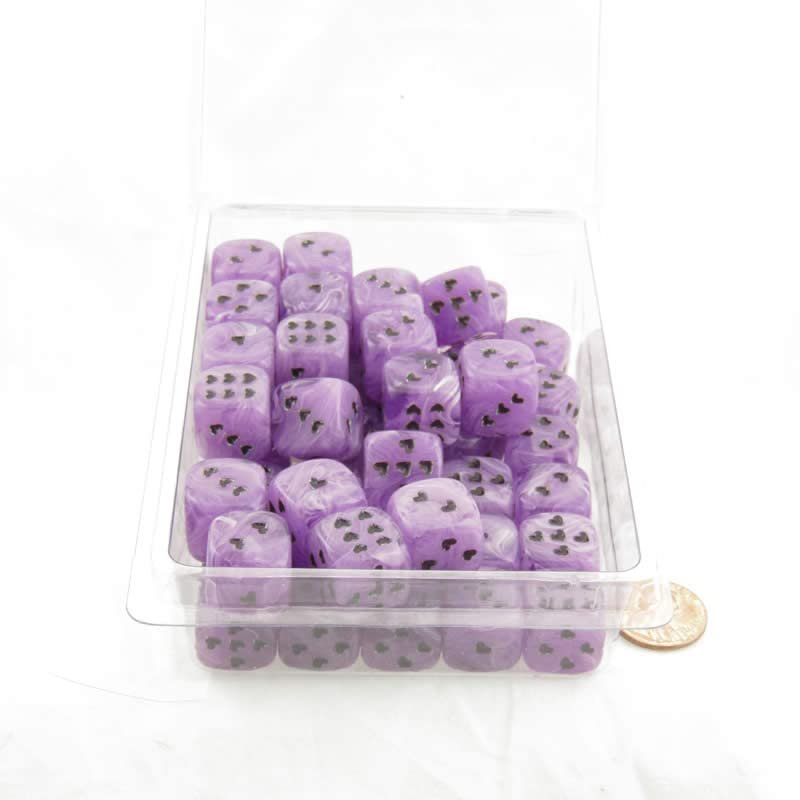 Purple Cirrus Dice with Black Hearts D6 16mm (5/8in) Pack of 50 Wondertrail