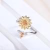 Pingyongchang Anxiety Ring for Women Spinner Fidget Rings for Anxiety Stress Relief for Teens with Cute Sunflower Bee Bead Adjustable CZ Flower Stackable Rings-A view 4