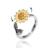 Anxiety Ring for Women Spinner Fidget Rings for Anxiety Stress Relief for Women with Cute Sunflower Bee Bead Adjustable CZ Flower Stackable Rings-B view 1