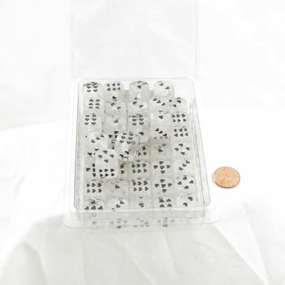 White Cirrus Dice with Black Hearts D6 16mm (5/8in) Pack of 50 Wondertrail