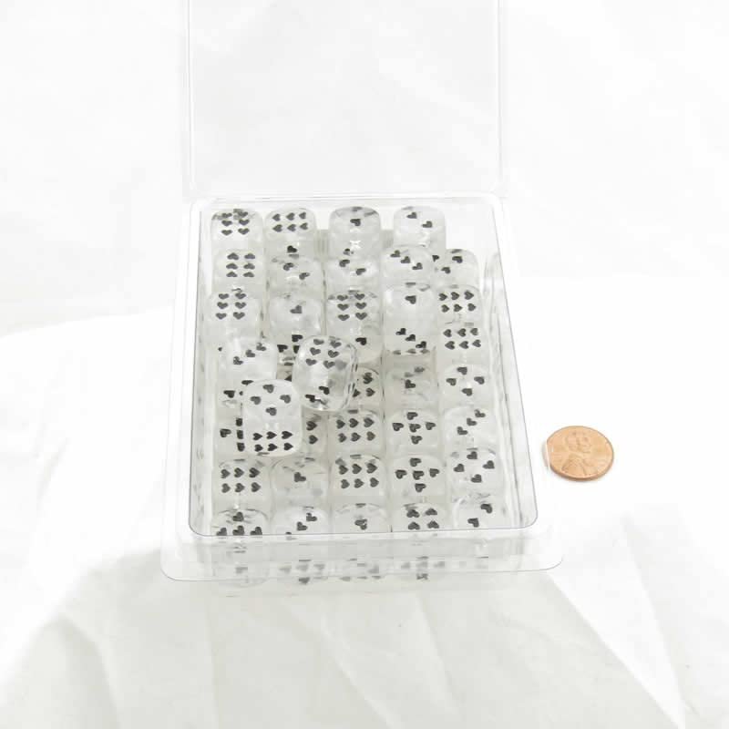 White Cirrus Dice with Black Hearts D6 16mm (5/8in) Pack of 50 Wondertrail