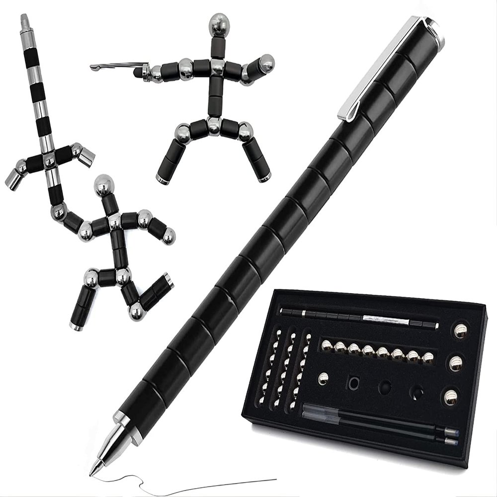 LEWUXIAN Toy Pen Set, Decompression Magnetic Metal Pen, Eliminate Pressure Fidget Toy,Multifunctional Deformable Magnet Writing PenGift for Kids or Friends(Black)