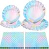 Cunhill 96 Pcs Mermaid Plates and Napkins for 24 Guests, 7 Inch 9 Inch Seashell Plates Iridescent Mermaid Party Supplies for Birthday Ocean Under The Sea Baby Shower Decoration(Elegant Style) view 1
