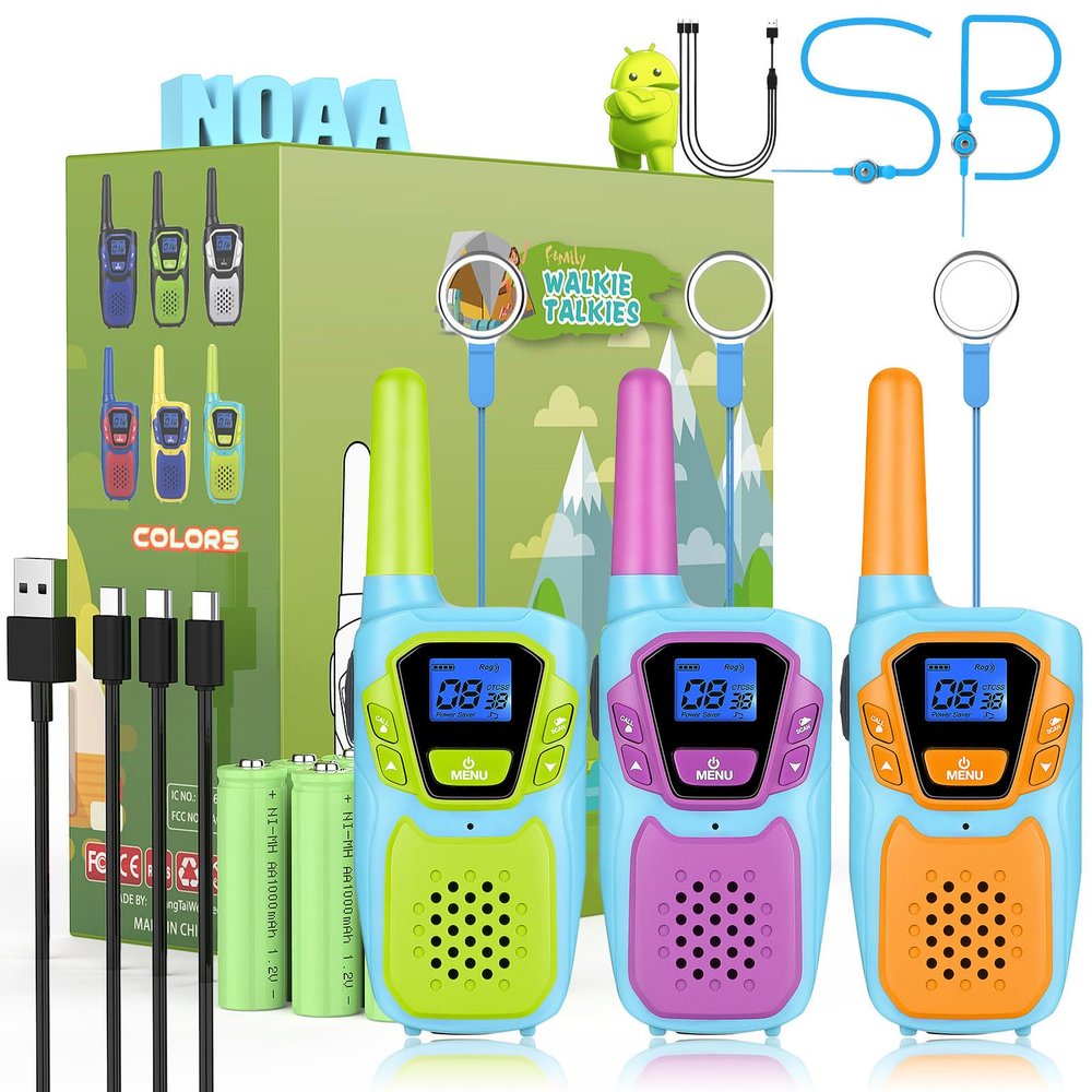 Topsung Walkie Talkies for Kids Adults Long Range Rechargeable 3 Pack, FRS 2 Way Radio Toy for 3-12 Year Old Boys Girls Toddlers, Shockproof NOAA Walkie-Talkie for Family Camping Skiing Cruise