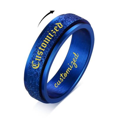 YUOTO Custom fidget rings for anxiety for womenEngraved rings for women, Name rings personalized stainless steel size 4-12 Blue