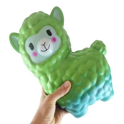 Curious Minds Busy Bags 1 Jumbo Green/Teal Colorful Alpaca Squishy Slow Rise Foam Pet Animal Toy - Scented Sensory, Stress, Fidget Toy (1 Green to Teal)