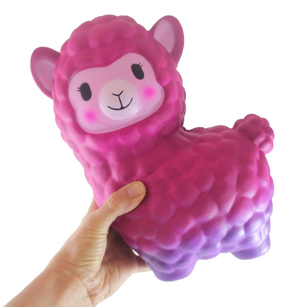 Curious Minds Busy Bags 1 Jumbo Pink/Purple Colorful Alpaca Squishy Slow Rise Foam Pet Animal Toy - Scented Sensory, Stress, Fidget Toy (1 Pink to Purple)