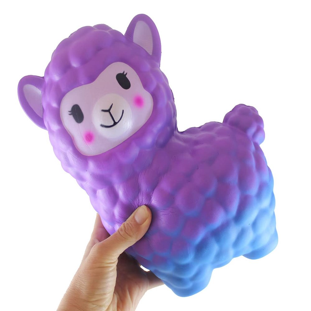 Curious Minds Busy Bags 1 Jumbo Purple/Blue Colorful Alpaca Squishy Slow Rise Foam Pet Animal Toy - Scented Sensory, Stress, Fidget Toy (1 Purple to Blue)