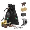 145PCS Metal DND Coins & Leather Bag, Contains 60 Gold Coins, 40 Sliver Coins, 40 Copper Coins and 5 Platinum Coins, Tokens with Glow in The Night Eyes Bag for RPG Tablelap Games view 1