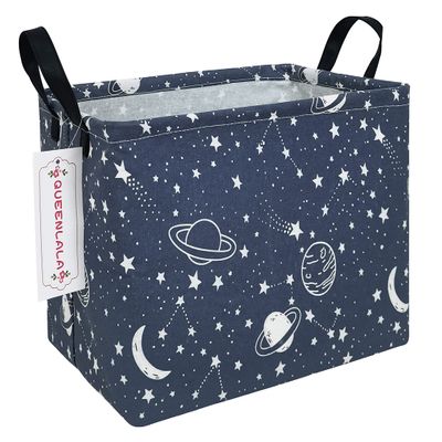 QUEENLALA Rectangular Laundry Hamper/Foldable Nursery Laundry Basket for Organizing/Storage Bin Baskets/Children Toy Office Bedroom/Toy Bin Closet Shelf BasketsRec-blue-starry sky