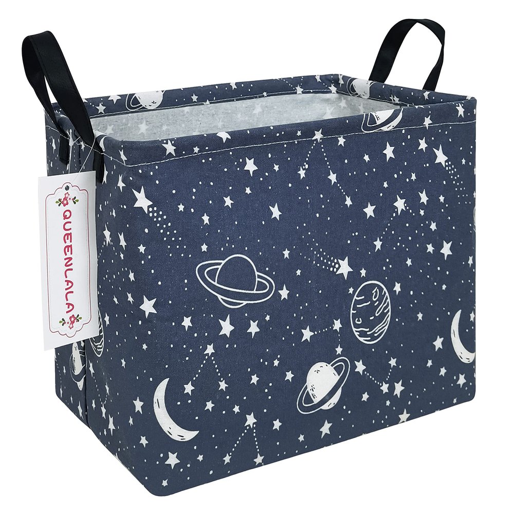 QUEENLALA Rectangular Laundry Hamper/Foldable Nursery Laundry Basket for Organizing/Storage Bin Baskets/Children Toy Office Bedroom/Toy Bin Closet Shelf BasketsRec-blue-starry sky