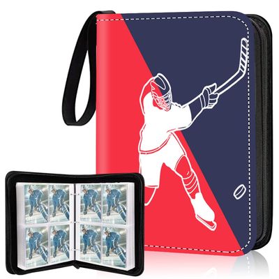 4 Pocket Hockey Card Binder, Premium Zippered Trading Card Binder, 400 Double Sided Pocket PU Collection Binder, Water Resistant, 3 Ring Collector Album, Card Folder for Hockey Sport Cards Display
