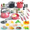 Bruvoalon 67Pcs Kids Play Kitchen Toys Set, Toddlers Pretend Cooking Playset Acccessories with Pots Pans, Utensils Cookware, Foods, Canned Veges, Learning Gift for Kids Girls Boys (Red) view 1